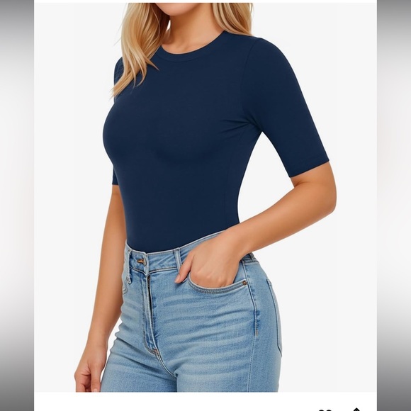 Half Sleeve Crew Neck Bodysuit 3/4 Sleeve navy slim fit brand new tummy control - Picture 5 of 10